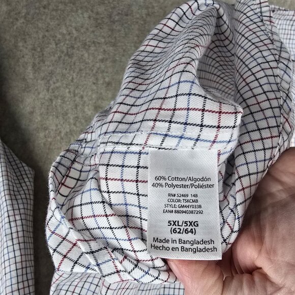 George Mens Button Down Shirt Checkered White/Red/Blue 5XL Cotton Blend Classic - Picture 5 of 7